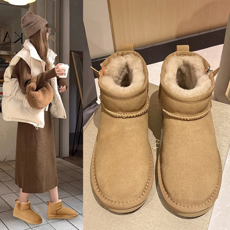 

Women's Leather Boots Australia Flat Heel Round Toe Female Shoes Winter Footwear Boots-Women Snow Ladies 2023 Lolita Med