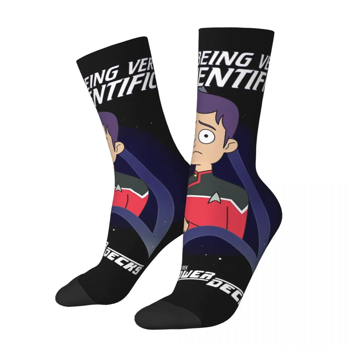 Funny Crazy Compression Member Cartoon Sock For Men Hip Hop Harajuku S-Star Trek Lower Decks Happy Seamless Pattern Stampato