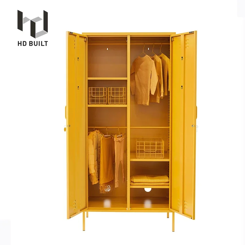 Luxurious Babies Cupboard Wardrobe Bedroom Steel Wardrobe Hanger Yellow Clothes