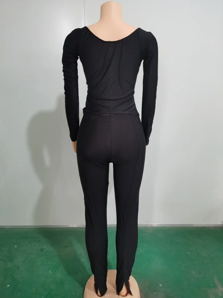 Wmstar Two Piece Sets Wholesale Club Outfits Sexy Crop Top and Leggings Fashion Trend Big V Collar Pants Sets Drop Shopping