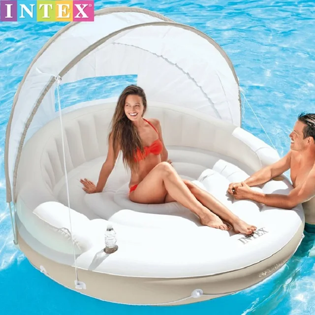 Water floating row couple double sunshade backrest recliner inflatable floating row floating bed beach mat water bed 199*150CM 2