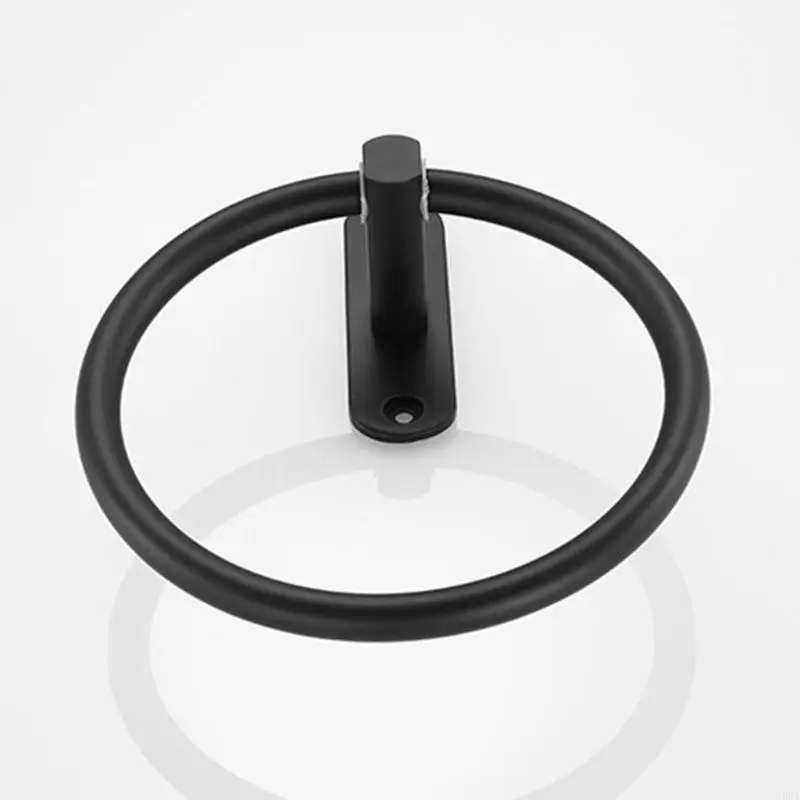 G88A Wall Mount Towel Holder Round Towel Rack Black Modern Ring Easy to Install