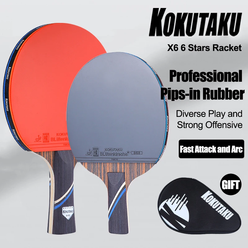 

Ракетка для настольного тенниса KOKUTAKU X6, ракетка из 7-слойного черного дерева с пипсой в каучуке, профессиональная ракетка для пинг-понга для быстрой атаки, 1 шт.