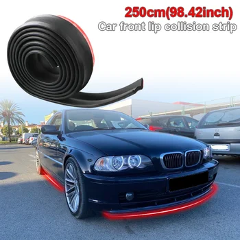 Universal Car Front Bumper Lip Rubber 2.5m/98.43in Bumper Protector Black Bumper Lip Strip Car Side Skirt Direct tailoring 1