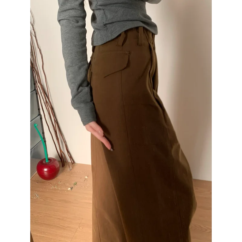 Pantaloni casual da donna autunno e inverno caffè a vita alta gambe larghe pantaloni larghi dritti pigri 4