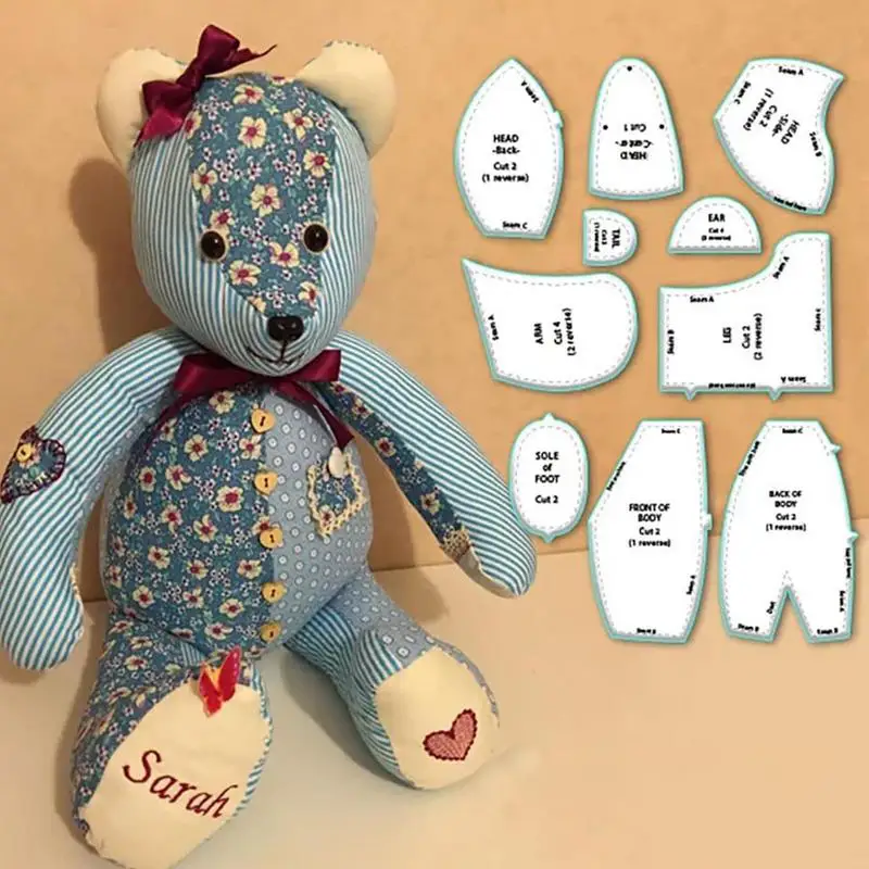 Memory Bear Liniaal Set, Melodie Geheugen Beer Naaipatroon, 10 Stuks voor Naaien Patroon, met Instructies, Patchwork Liniaal Snijden Stof (30,5 cm