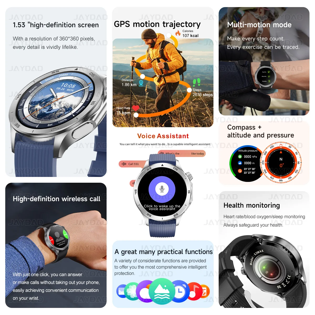 2025 New For OPPO Watch X2 Smart Watch GPS Sports Track Heart Rate Music Bluetooth Call IP68 Waterproof AMOLED Smart Watch 2