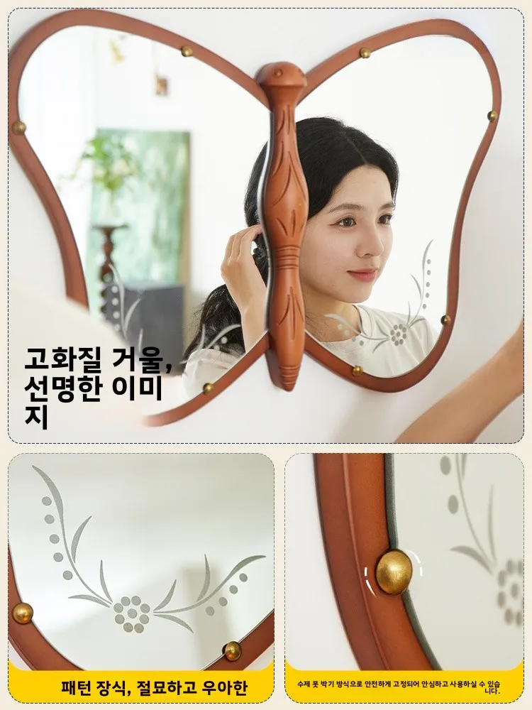레트로 나비 조각 나무 반신 거울 거실 장식 현관 복도 장식 수제 예술적 홈 데코레이션