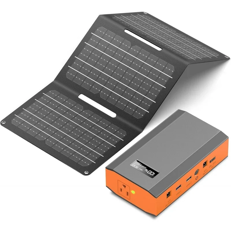 

Portable Power Bank with AC Outlet 65W 110V External Battery Pack, 24000mAh Portable Laptop Charger with 30W Foldable Solar Pane