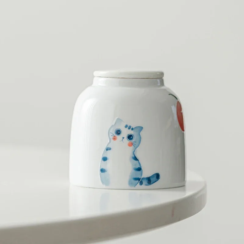 Three-dimensional Painted Ceramic Tea Cans Cute Cat Alloy Sealed Storage Jar Candy Coffee Storage Box Decoration Jar Home Decor 3