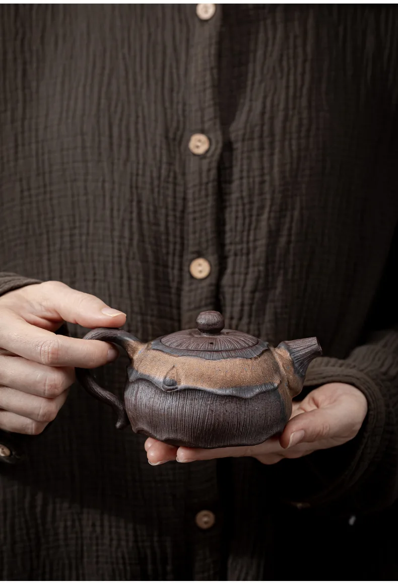 Vintage Lotus Teapot Handmade Rough Pottery Teaware Ceramic Vintage Kung Fu Tea Infusion Tea Making Utensils Tool Tea Kettle Pot