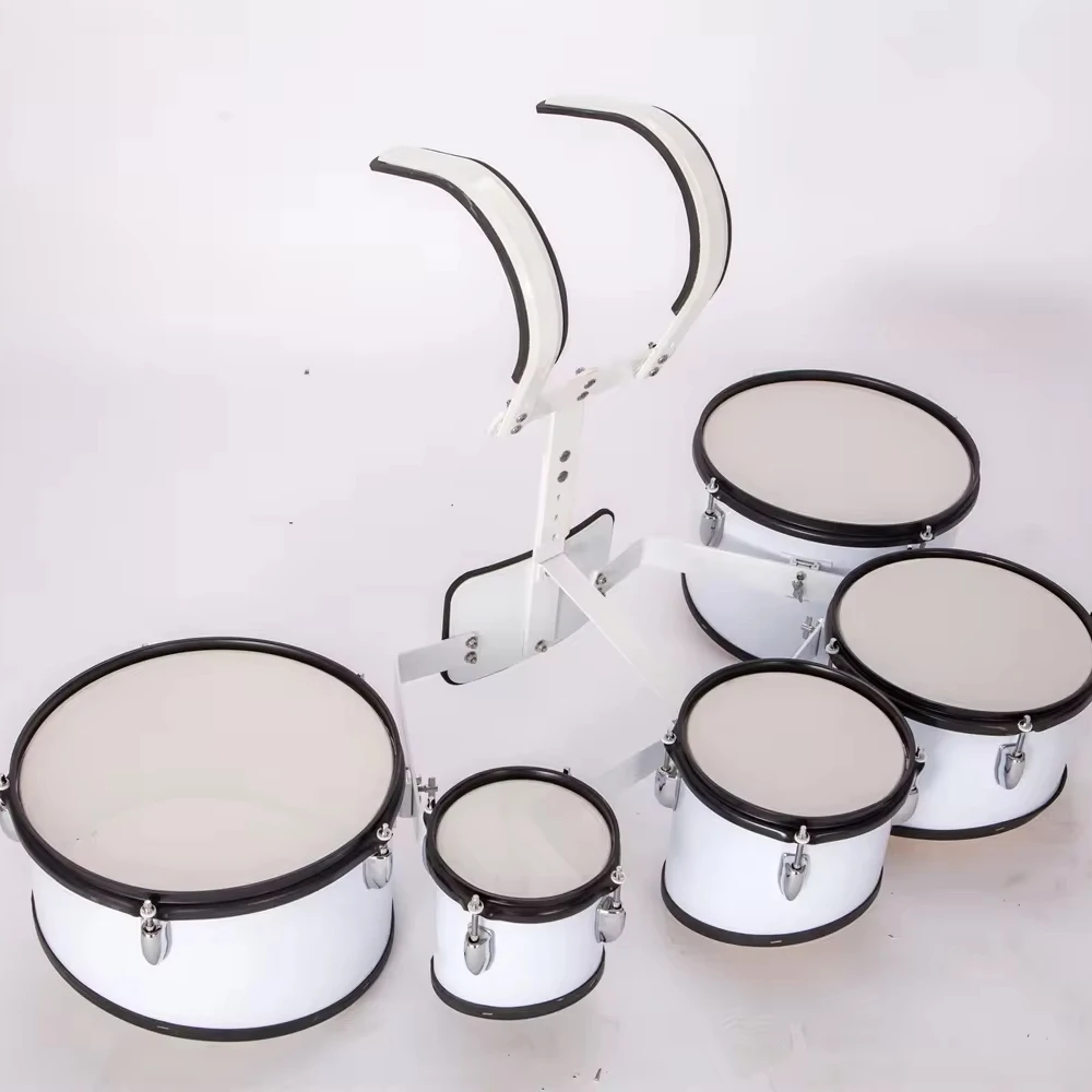 Solid And Durable 5pcs White Junior Student Marching Tom Drum Set With Carrier