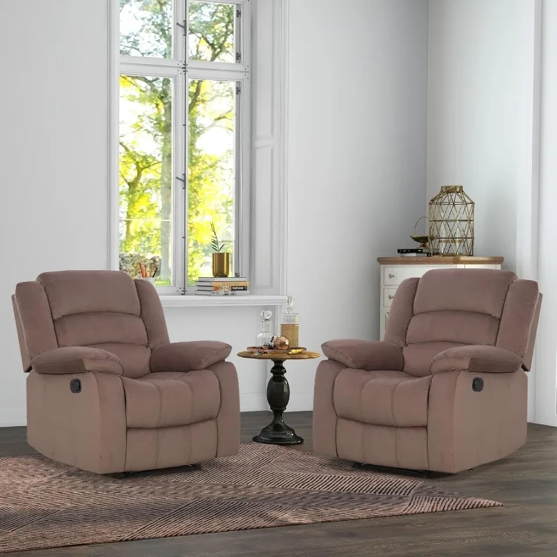 Manual Recliner Chair,Breathable Faux Leather Reclining Chairs with Overstuffed Arm and Back, Living Room Single Sofa Recliners