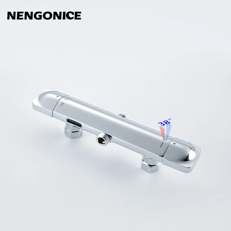 Chrome Thermostatic Shower Set Faucet Brass Temperature Bathroom System Mixer Tap Rain Head Wall-Mount Handheld Sprayer