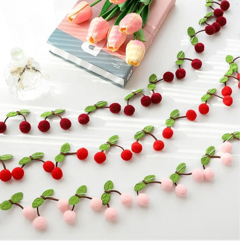 Cherry Felt Ball Handmade Garland String Wall Hanging Ornaments Hair Ball Pendant Kids Room Shower Party Favor اكواب ديزني