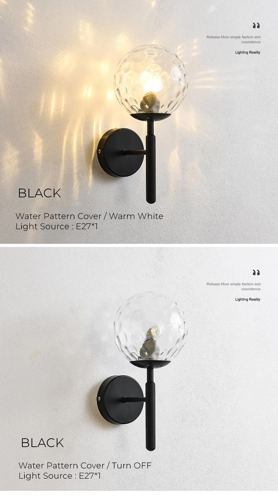 E27 Led Lamp Nordic Wall Lamp Home Decor Night Light Simple Led Wall Light Fixtures Bulb Replaceable Living Room Bedroom Bedside glass wall lights