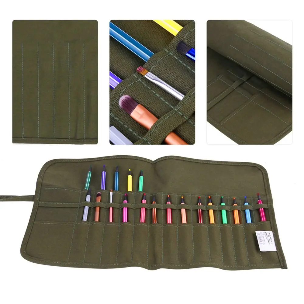 30홀 페인트 브러쉬 가방 짙은 녹색 48.5*33cm 페인트 브러쉬 케이스 롤업 디자인 대형 오일 브러쉬 케이스 미술용품