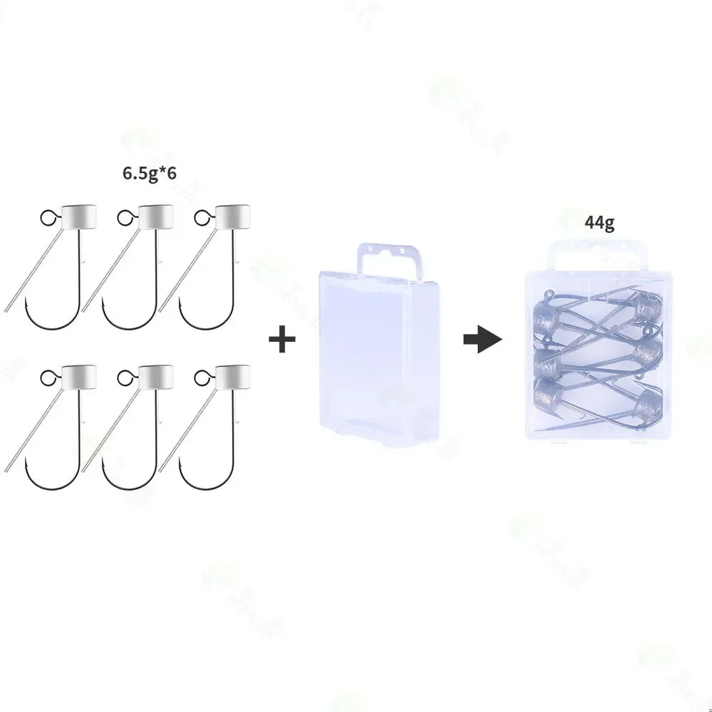 Lot 6 hameçons jig champignon 3.5g à 6.5g sans accrocs pour pêche fond et leurres vers marins
