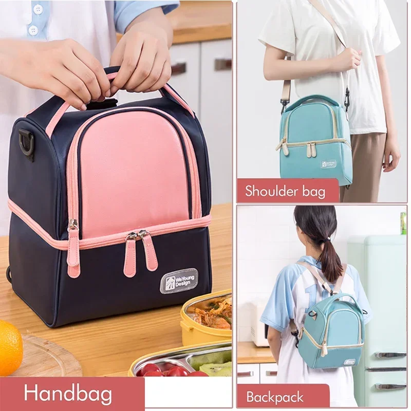 Double Layer Cooler Lunch Box Bag, Armazenamento de leite materno, Food Fresh Bag, Multifuncional para homens e mulheres, Piquenique de viagem ao ar livre