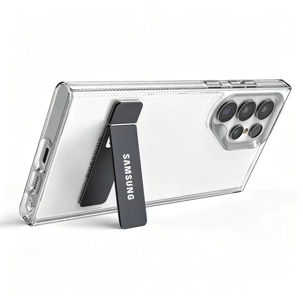 Premium Transparent Shockproof Metal Holder Case with Stand