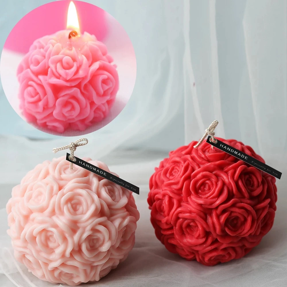 1pcs Rose Flower Ball Shape Fragrance Candle Scented Candles Home Geometric Decoration Wax Gift |