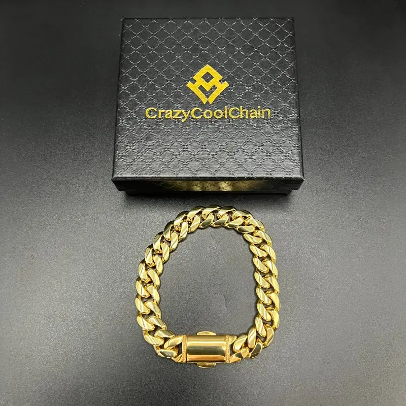 12mm 18K Gold 5-Layer Plated Premium Durable Cuban Bracelet(Box buckle) cuban bracelet