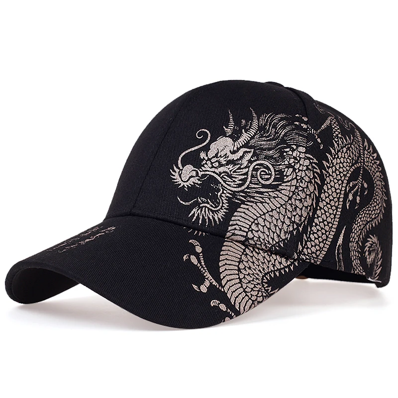 Uniex Baeball Cap Black Adjutable Chinee Style Cap Dragon Print Caual Snapback hat Bone Hip Hop Hat un hat_voghion.com