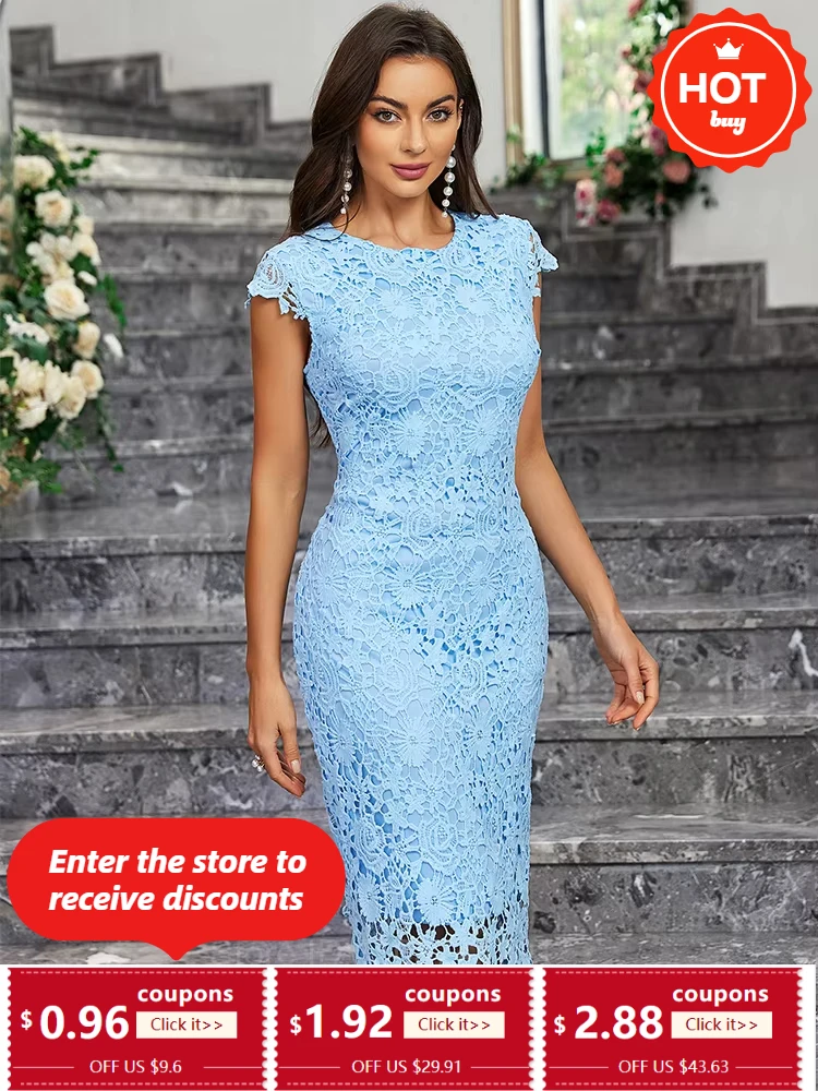 Fiesta Vestido Hollow Out Slim Dress-Blue