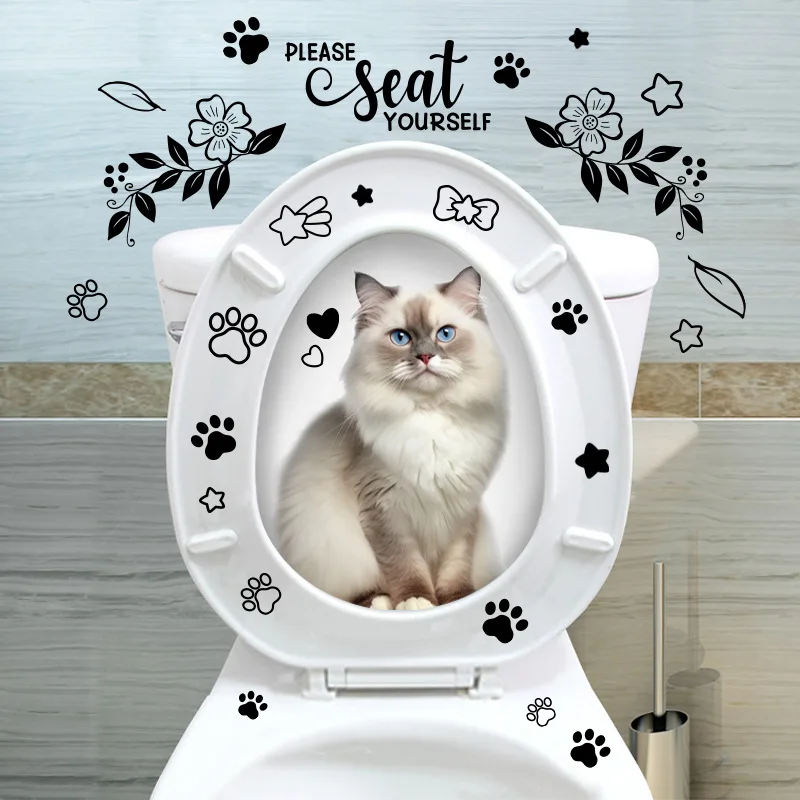 Милые наклейки на унитаз в виде кота, мультяшная Детская Наклейка на заднюю крышку, съемная самоклеящаяся декоративная бумага, домашняя бумага M913