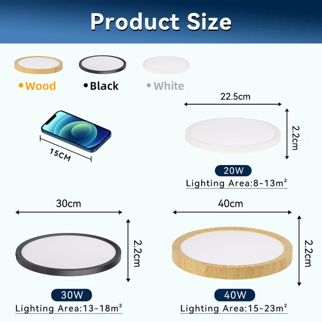 ไฟเพดาน LED บางเฉียบ 2.2 ซม. กันน้ำ 3 สี ไฟเพดาน LED ลายไม้ สำหรับห้องน้ำ ห้องนอน ห้องนั่งเล่น บ้าน 3