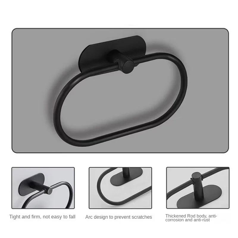 Stainless Steel Towel Holder Self-adhesive Bathroom Towels Rack Washhand Hanger Ring Rail Bar Kitchen Storage Accessories towel rack towel holder storage rack
