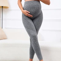 Simple solid color maternity leggings breathable and warm belly support pants lightweight and slimming women's maternity pants 2