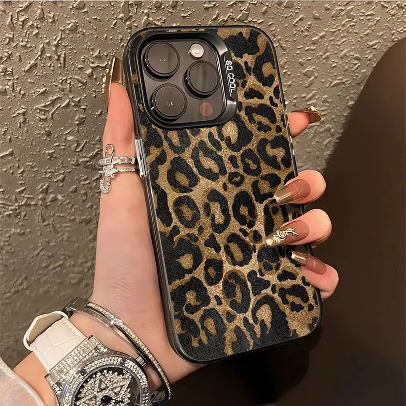 Chic Brown Leopard Print Y2K Matte Shockproof Phone Case