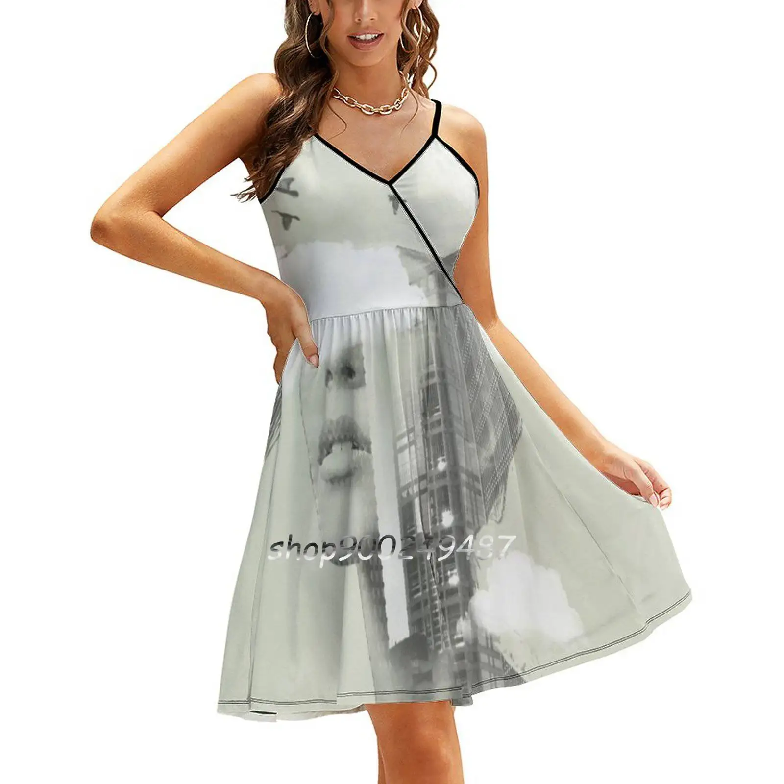 Up Town Facet Ii Sling Dress Summer Dress Sling Sexy A Line Dress Fashion Female Dress Sky Clouds Cloud Beauty Womens Birds