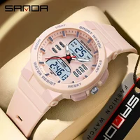 SANDA 6185 LED Digital Sport Women Watch Casual Ladies Dual Display Girl Waterproof Quartz Shockproof Wristwatches Lady