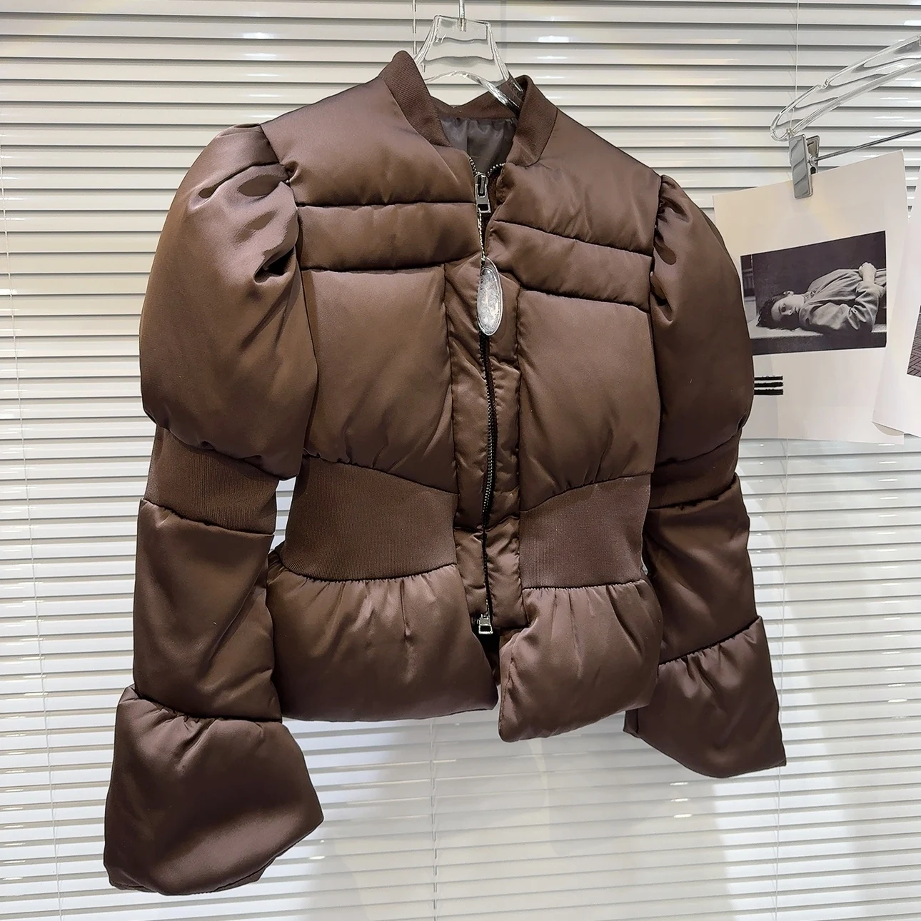 DEAT 2024 Winter New Items Fashion Women's Thread Waist Design Warm Jacket Casual Solid Color Zipper Cotton Padded Coat 11A01161