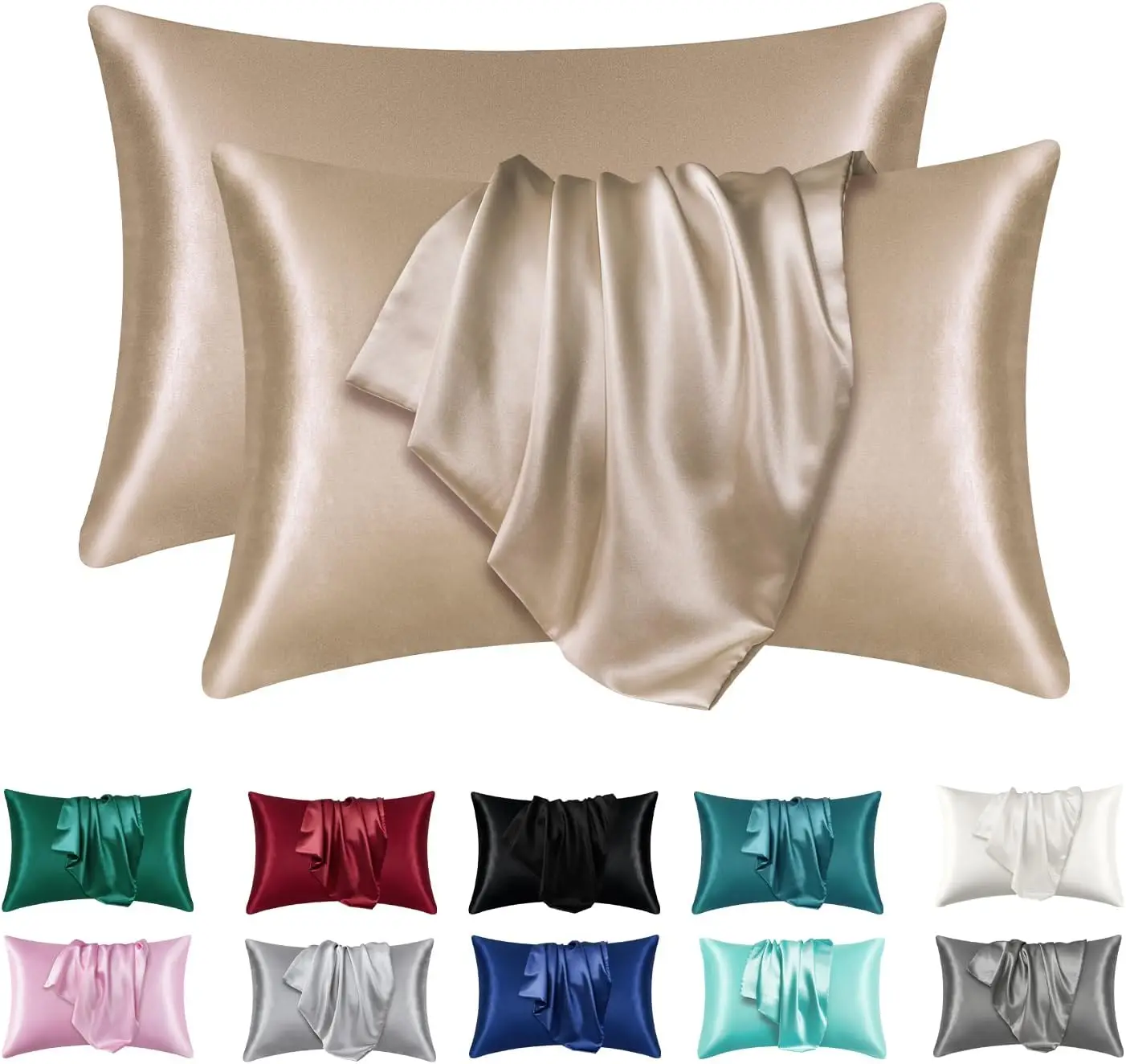 2pcs Satin Silk Pillowcase for Hair and Skin, Coral Pillow Cases Standard Size Set of Super Soft Pillow Case