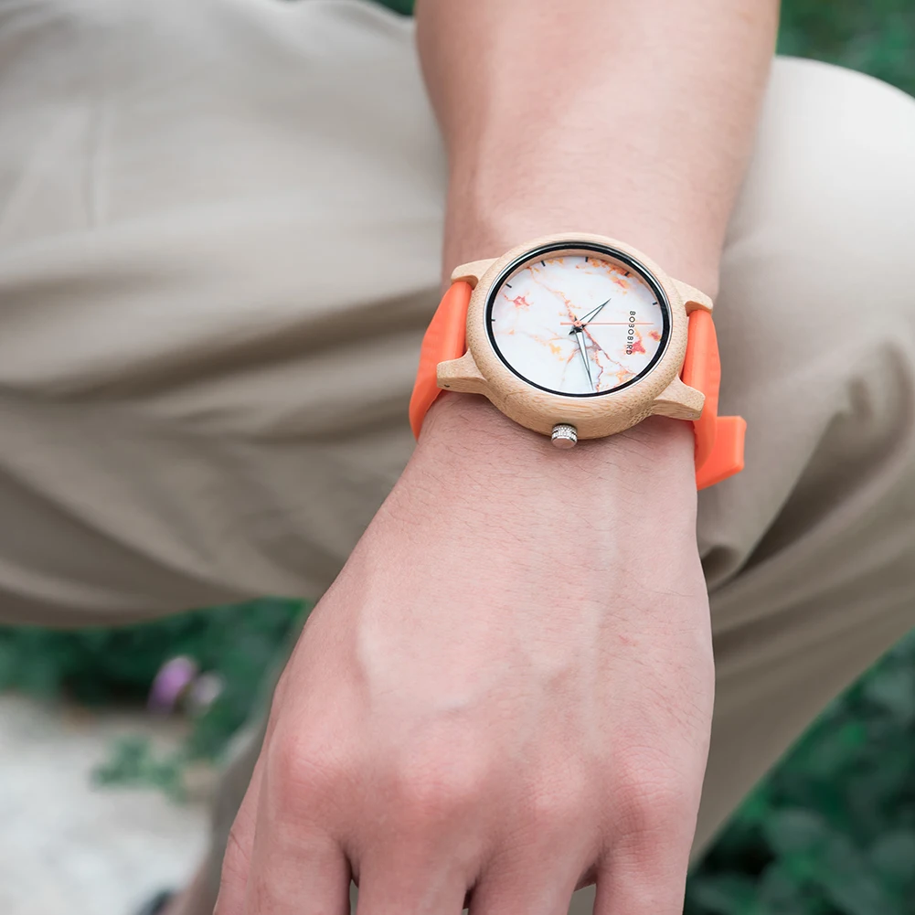 BOBO BIRD Men's Wooden Watch Silicone Strap Quartz Watches  Sport Watch for Summer Can Customized Gifts For Men 6