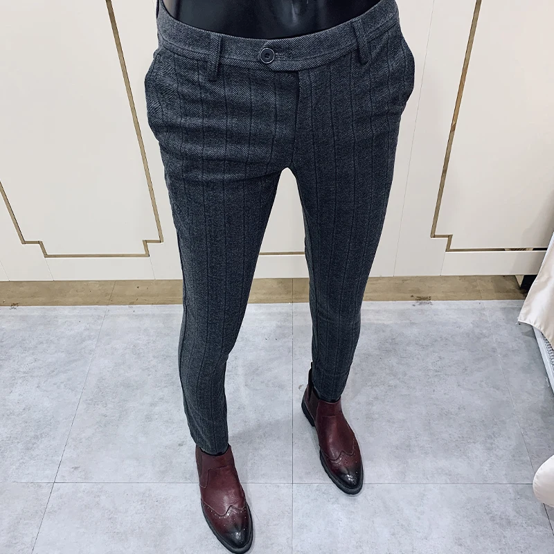 2022Autumn Winter Men Dress Pants Woolen Warm Business Formal