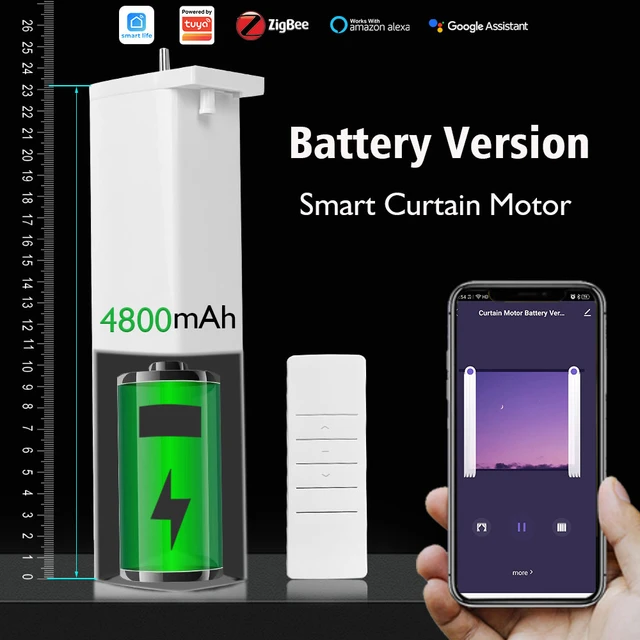 Tuya ZigBee Big Battery Smart Curtains Motor Chargeable Electric Curtain  Wire Free Opener Automatic Window Alexa Voice Control