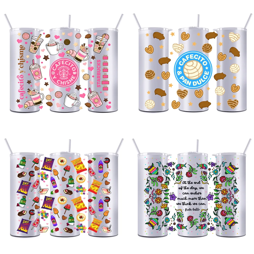 Cafecito y Chisme Mexico 20OZ UV DTF Tumbler Straight Wrap Transfers Stickers Labels DIY Durable Waterproof tumbler stickers