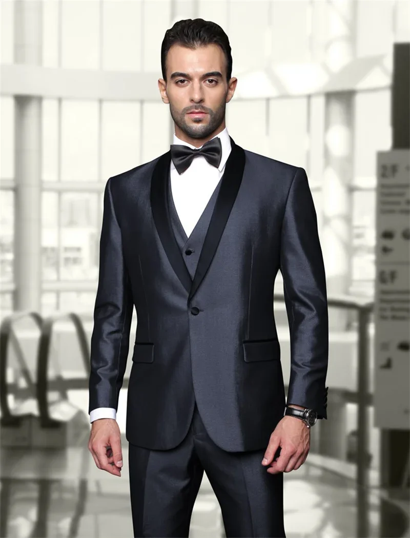 

Men's 3Pcs Suits Fashion Black Slim Groom Wedding Tuxedos Blazer Shawl Lapel Jacket Formal Dinner Party Prom Suits Custom Made
