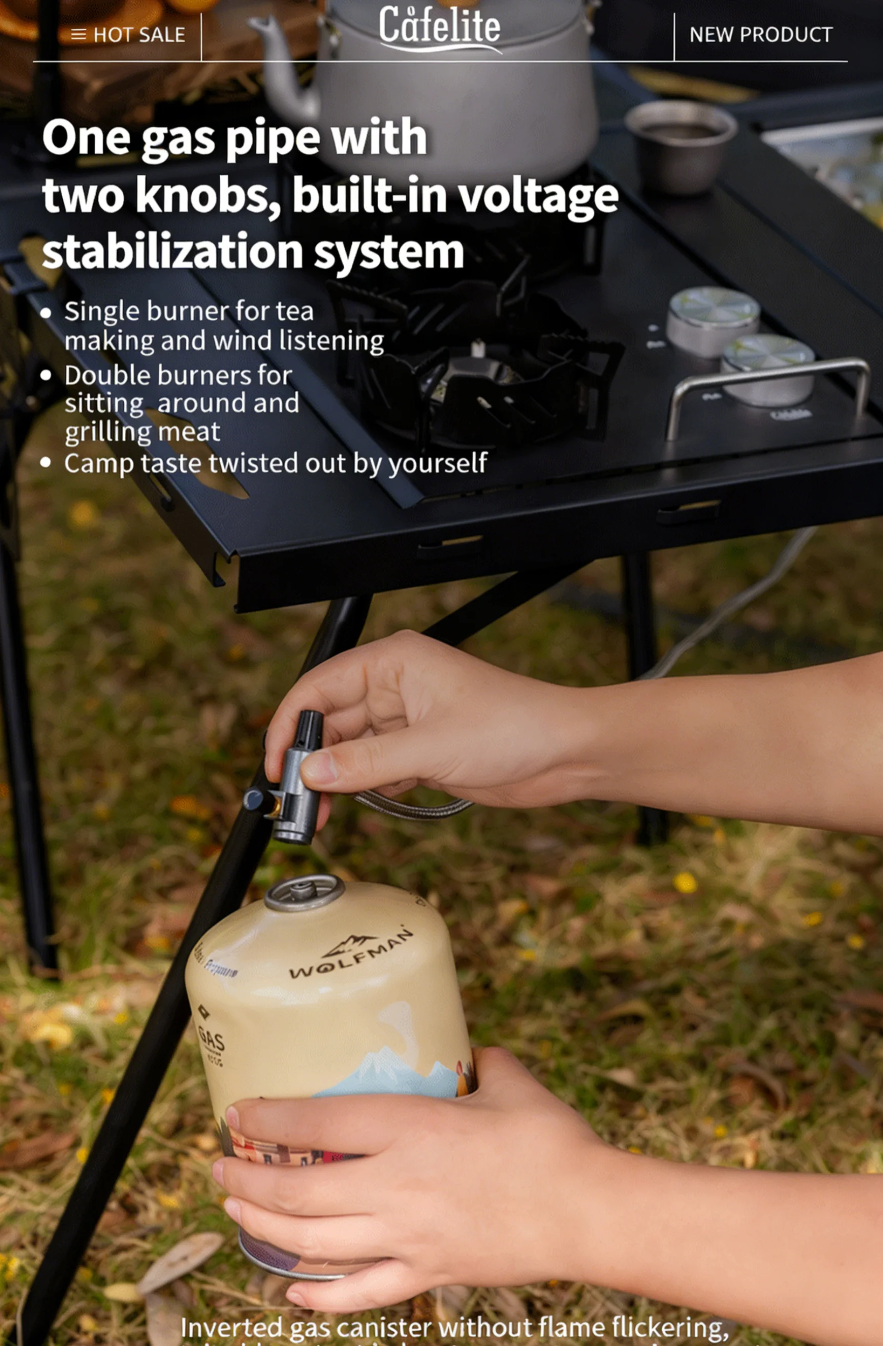 IGT 1-Einheit Doppelbrenner Campingkocher, Tisch- und Einbauvariante, Tragbarer Windgeschützter Butan/Propangas-Kocher für Outdoor-Aktivitäten – Detail 6