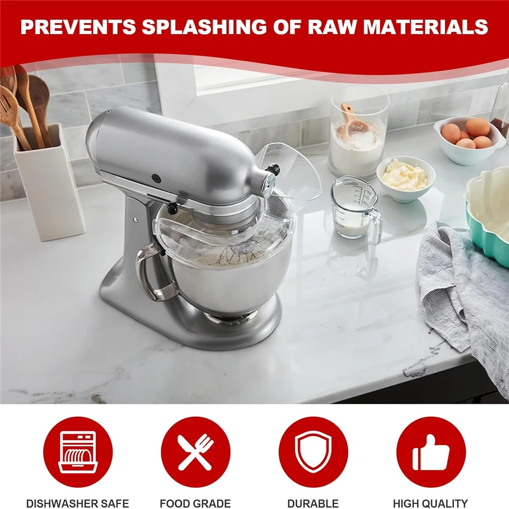 Splash Guard for KitchenAid Tilt-Head Stand Mixers Dishwasher Safe for KitchenAid 4.5-5QT Pouring Cover Mixing Bowl Dump Hoods