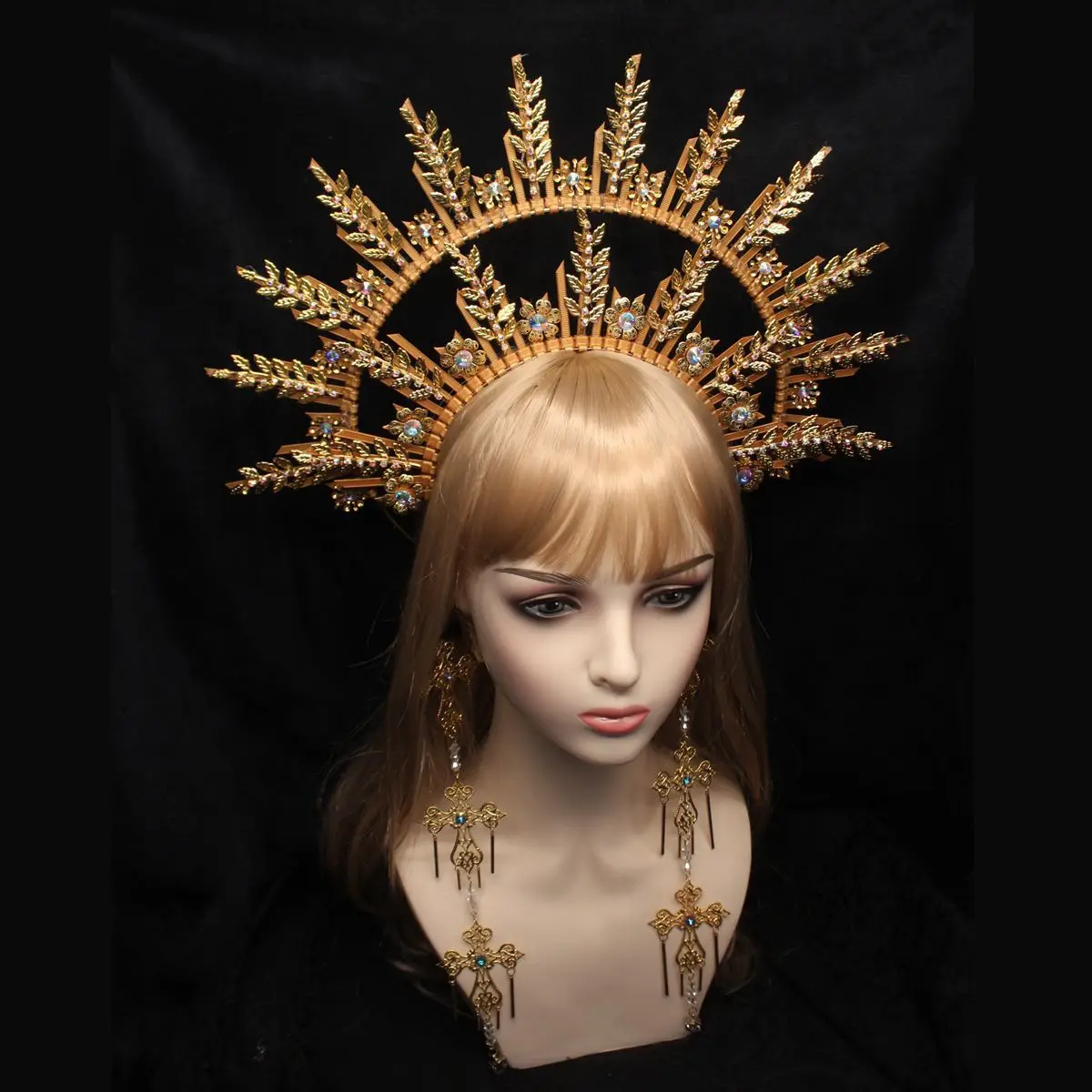 Barroco Cruz Deusa Coroa Headpiece Material Sun