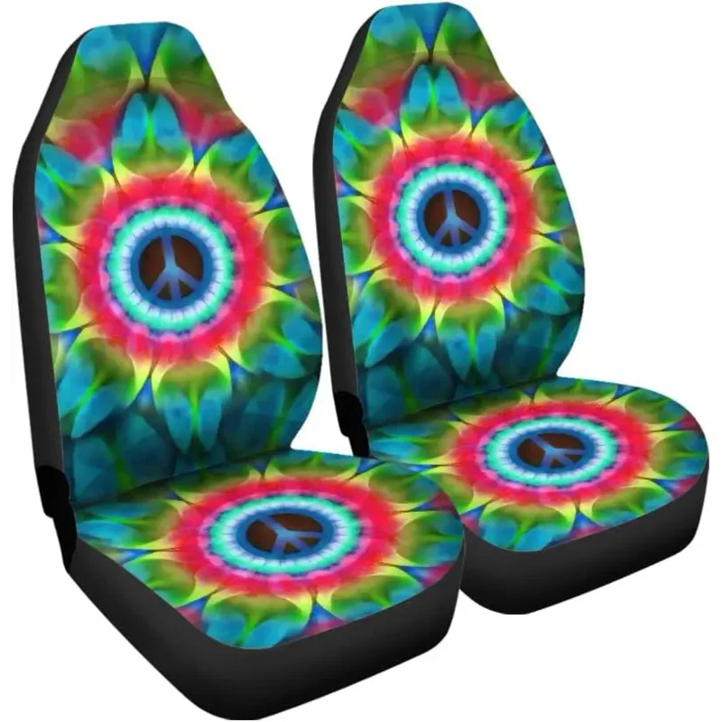 

Tie dye Hippie Sign Front Car Seat Covers Auto Seat Covers Set of 2 Universal Fit Most Vehicle Cars Sedan Truck SUV Van