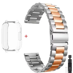 Luxury Metal Strap and TPU Case for Smartwatches - Stainless Steel Watchband (Tr-Silver Rose Gold)