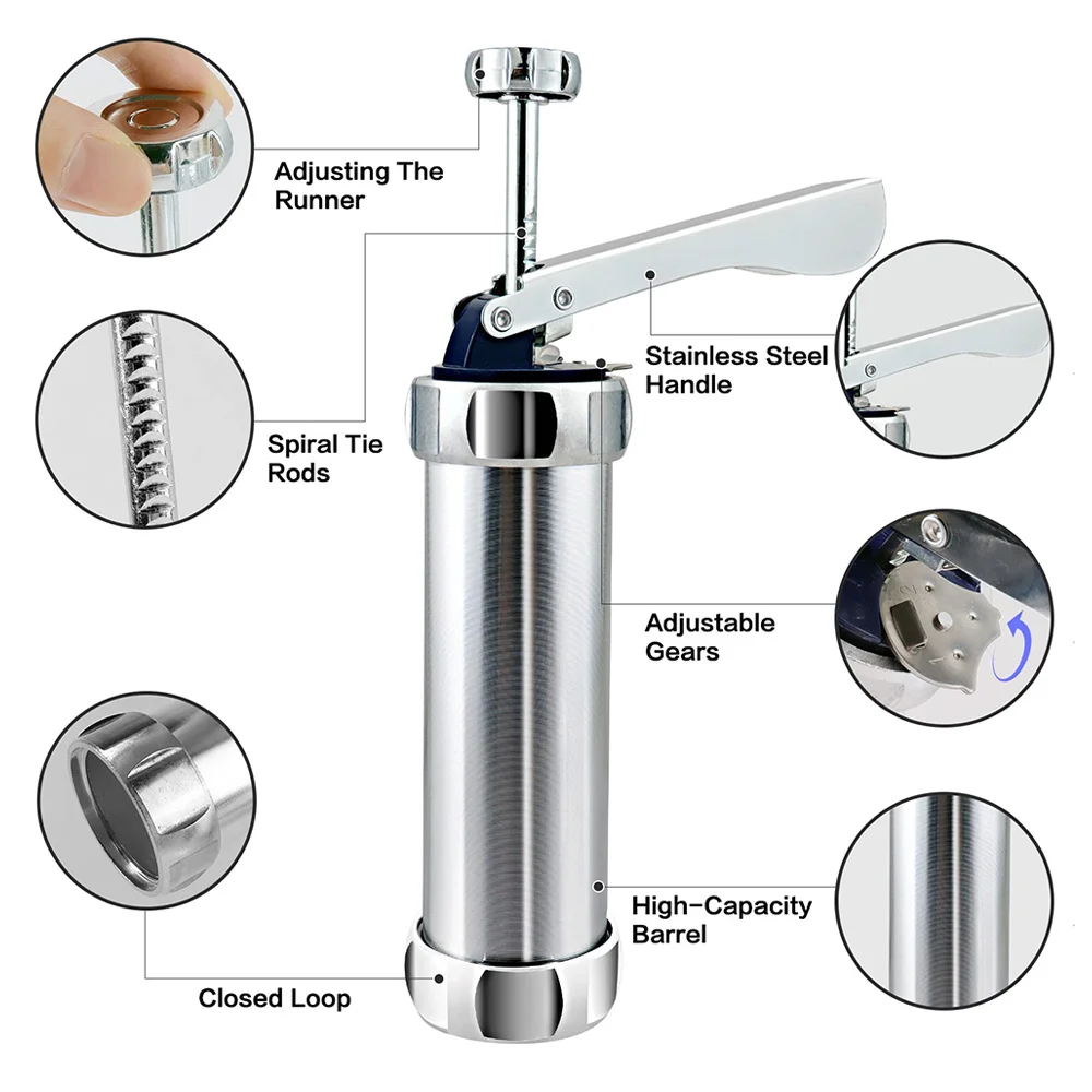 Cookie Maker Press Kit Christmas Spritz Cookie Press Gun and Icing Set Aluminum Manual Churros Maker Machine Biscuit Tools cookie maker press kit