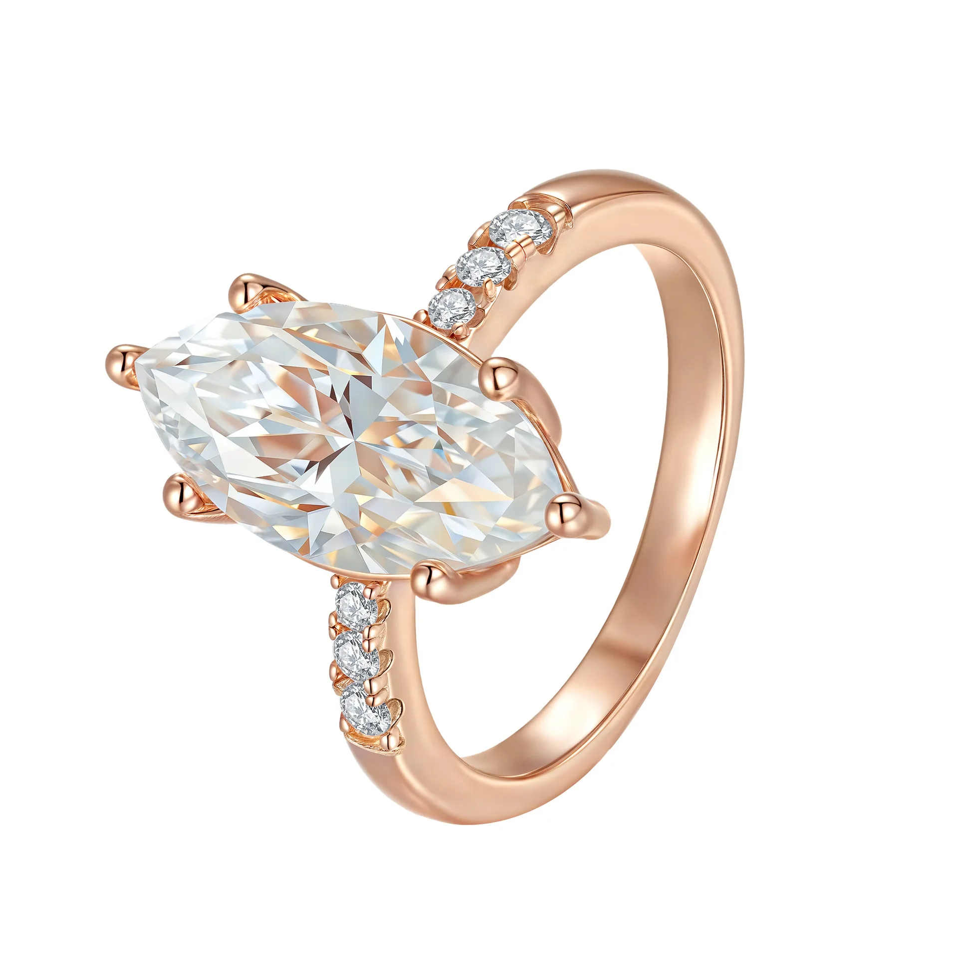 5 Karat Marquise Moissanit-Ring, 925 Sterling Silber, 6-Krappen-Fassung Ehering, Besteht Diamanttester, GRA-Qualität – Detail 19
