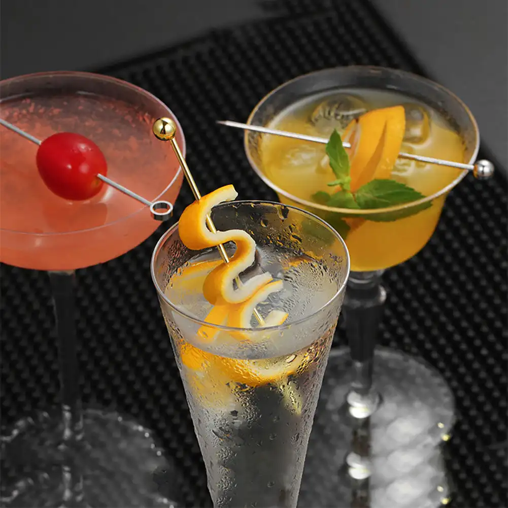 Cocktail Skewers 3Pcs Reusable Cocktail Picks Skewers Stainless Steel Martini Fruit Sticks Bar Tools For Party Kitchen KTV Wedding Accessories